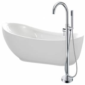 Talyah 71 in. Acrylic Flatbottom Non-Whirlpool Bathtub in White with Kros Faucet in Polished Chrome - ANZZI FTAZ090-0025C