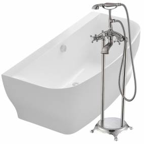 Bank 64.9 in. Acrylic Flatbottom Bathtub in White with Tugela Faucet in Brushed Nickel - ANZZI FTAZ112-0052B