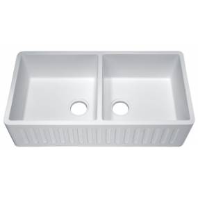 Roine Farmhouse Reversible Apron Front Solid Surface 35 in. Double Basin Kitchen Sink in White - ANZZI K-AZ223-2A