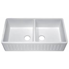 Roine Farmhouse Reversible Glossy Solid Surface 35 in. Double Basin Kitchen Sink in White - ANZZI K-AZ224-2A