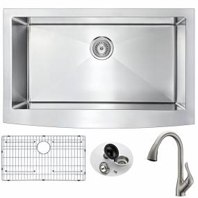 Elysian Farmhouse 32 in. Kitchen Sink with Accent Faucet in Brushed Nickel - ANZZI K33201A-031B