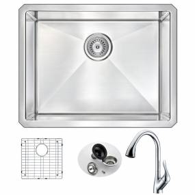 VANGUARD Undermount 23 in. Single Bowl Kitchen Sink with Accent Faucet in Polished Chrome - ANZZI KAZ2318-031