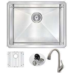 VANGUARD Undermount 23 in. Single Bowl Kitchen Sink with Accent Faucet in Brushed Nickel - ANZZI KAZ2318-031B