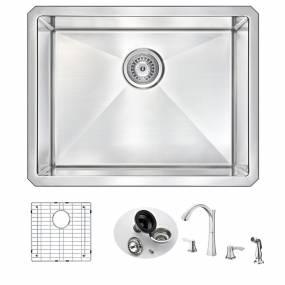 VANGUARD Undermount 23 in. Single Bowl Kitchen Sink with Soave Faucet in Polished Chrome - ANZZI KAZ2318-032