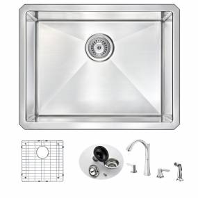 VANGUARD Undermount 23 in. Single Bowl Kitchen Sink with Soave Faucet in Brushed Nickel - ANZZI KAZ2318-032B