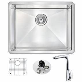 VANGUARD Undermount 23 in. Single Bowl Kitchen Sink with Timbre Faucet in Polished Chrome - ANZZI KAZ2318-034