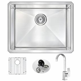 VANGUARD Undermount 23 in. Single Bowl Kitchen Sink with Opus Faucet in Brushed Nickel - ANZZI KAZ2318-035B