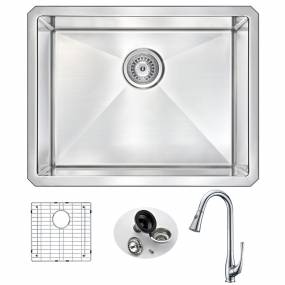 VANGUARD Undermount 23 in. Single Bowl Kitchen Sink with Singer Faucet in Polished Chrome - ANZZI KAZ2318-041