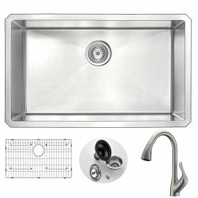 VANGUARD Undermount 30 in. Single Bowl Kitchen Sink with Accent Faucet in Brushed Nickel - ANZZI KAZ3018-031B