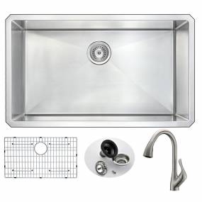 VANGUARD Undermount 32 in. Single Bowl Kitchen Sink with Accent Faucet in Brushed Nickel - ANZZI KAZ3219-031B