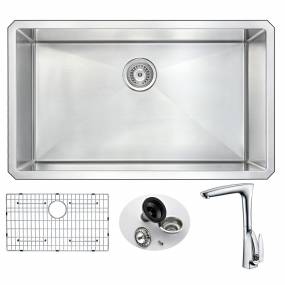 VANGUARD Undermount 32 in. Single Bowl Kitchen Sink with Timbre Faucet in Polished Chrome - ANZZI KAZ3219-034