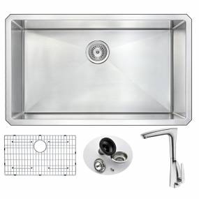 VANGUARD Undermount 32 in. Single Bowl Kitchen Sink with Timbre Faucet in Brushed Nickel - ANZZI KAZ3219-034B