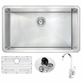 VANGUARD Undermount 32 in. Single Bowl Kitchen Sink with Opus Faucet in Polished Chrome - ANZZI KAZ3219-035
