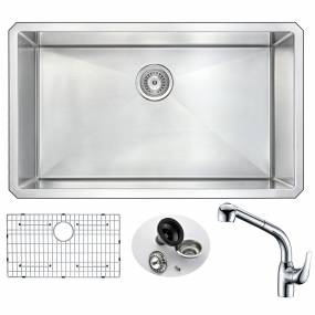 VANGUARD Undermount 32 in. Single Bowl Kitchen Sink with Harbour Faucet in Chrome - ANZZI KAZ3219-040