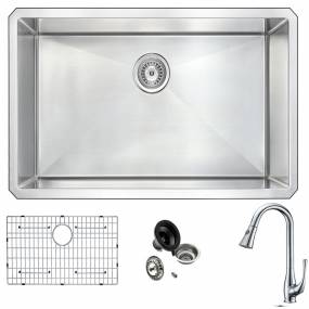 VANGUARD Undermount 32 in. Single Bowl Kitchen Sink with Singer Faucet in Polished Chrome - ANZZI KAZ3219-041