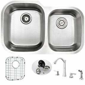 MOORE Undermount 32 in. Double Bowl Kitchen Sink with Soave Faucet in Brushed Nickel - ANZZI KAZ3220-032B