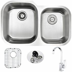 MOORE Undermount 32 in. Double Bowl Kitchen Sink with Opus Faucet in Polished Chrome - ANZZI KAZ3220-035