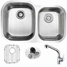 MOORE Undermount 32 in. Double Bowl Kitchen Sink with Harbour Faucet in Polished Chrome - ANZZI KAZ3220-040