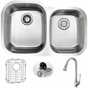 MOORE Undermount 32 in. Double Bowl Kitchen Sink with Singer Faucet in Polished Chrome - ANZZI KAZ3220-041