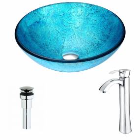 Accent Series Deco-Glass Vessel Sink in Blue Ice with Harmony Faucet in Chrome - ANZZI LSAZ047-095