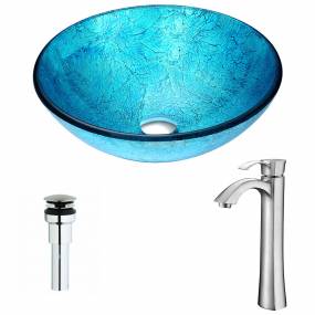 Accent Series Deco-Glass Vessel Sink in Blue Ice with Harmony Faucet in Brushed Nickel - ANZZI LSAZ047-095B