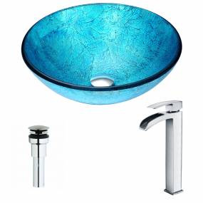 Accent Series Deco-Glass Vessel Sink in Blue Ice with Key Faucet in Polished Chrome - ANZZI LSAZ047-097