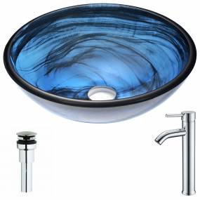 Soave Series Deco-Glass Vessel Sink in Sapphire Wisp with Fann Faucet in Chrome - ANZZI LSAZ048-041