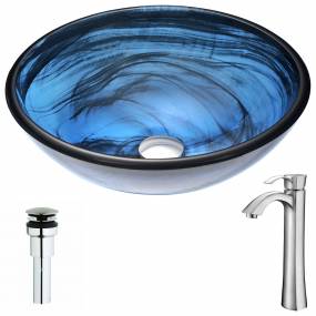 Soave Series Deco-Glass Vessel Sink in Sapphire Wisp with Harmony Faucet in Brushed Nickel - ANZZI LSAZ048-095B