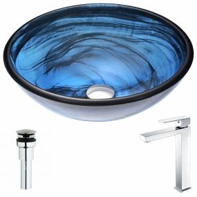 Soave Series Deco-Glass Vessel Sink in Sapphire Wisp with Enti Faucet in Chrome - ANZZI LSAZ048-096