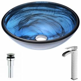 Soave Series Deco-Glass Vessel Sink in Sapphire Wisp with Key Faucet in Polished Chrome - ANZZI LSAZ048-097