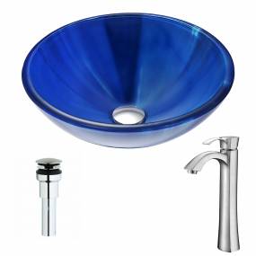 Meno Series Deco-Glass Vessel Sink in Lustrous Blue with Harmony Faucet in Brushed Nickel - ANZZI LSAZ051-095B