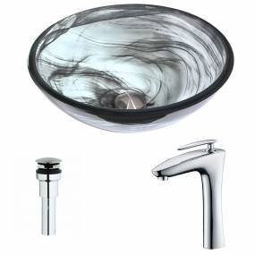Mezzo Series Deco-Glass Vessel Sink in Slumber Wisp with Crown Faucet in Chrome - ANZZI LSAZ054-022