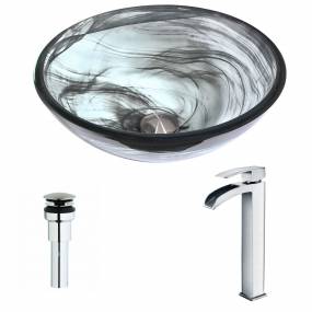 Mezzo Series Deco-Glass Vessel Sink in Slumber Wisp with Key Faucet in Polished Chrome - ANZZI LSAZ054-097