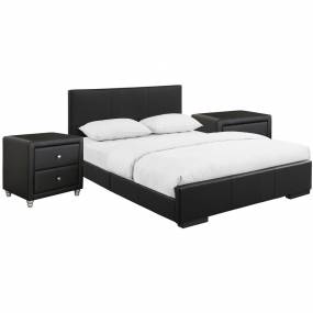 Hindes Upholstered Platform Bed, Black, Queen with 2 Nightstands - Camden Isle Furniture 86361