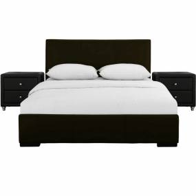 Hindes Upholstered Platform Bed, Brown, King with 2 Nightstands - Camden Isle Furniture 86988