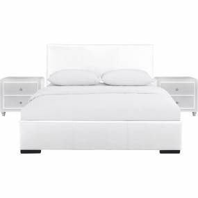 Hindes Upholstered Platform Bed, White, Queen with 2 Nightstands - Camden Isle Furniture 86995