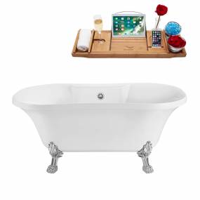 60" Streamline N100CH-WH Soaking Clawfoot Tub and Tray With External Drain - Streamline N100CH-WH