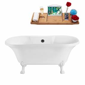 60" Streamline N100WH-BL Soaking Clawfoot Tub and Tray With External Drain - Streamline N100WH-BL