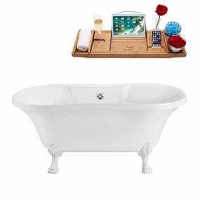 60" Streamline N100WH-WH Soaking Clawfoot Tub and Tray With External Drain - Streamline N100WH-WH