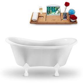 62" Streamline N1020WH-IN-GLD Clawfoot Tub and Tray With Internal Drain - Streamline N1020WH-IN-GLD