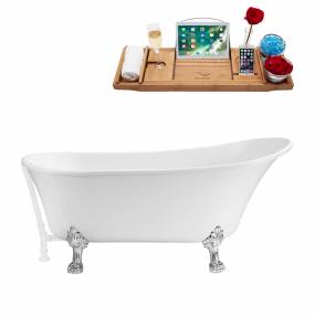 67" Streamline N340CH-WH Soaking Clawfoot Tub and Tray With External Drain - Streamline N340CH-WH