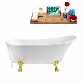 67" Streamline N340GLD-WH Soaking Clawfoot Tub and Tray With External Drain - Streamline N340GLD-WH