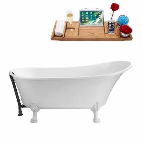 67" Streamline N340WH-BL Soaking Clawfoot Tub and Tray With External Drain - Streamline N340WH-BL