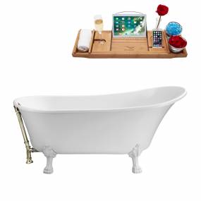 67" Streamline N340WH-BNK Soaking Clawfoot Tub and Tray With External Drain - Streamline N340WH-BNK