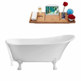 67" Streamline N340WH-WH Soaking Clawfoot Tub and Tray With External Drain - Streamline N340WH-WH