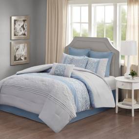 510 Design Ramsey Embroidered 8 Piece Comforter Set in Blue (King) - Olliix 5DS10-0253