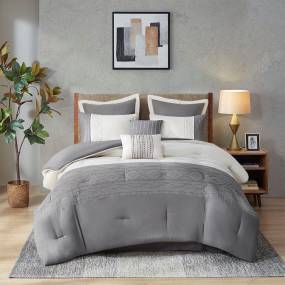 510 Design Helena 8 Piece Embroidered Comforter Set in Grey (Cal King) - Olliix 5DS10-0273