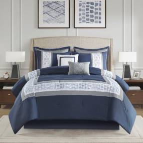 510 Design Powell 8 Piece Embroidered Comforter Set in Navy (King) - Olliix 5DS10-0278