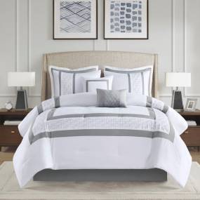 510 Design Powell 8 Piece Embroidered Comforter Set in White (King) - Olliix 5DS10-0281