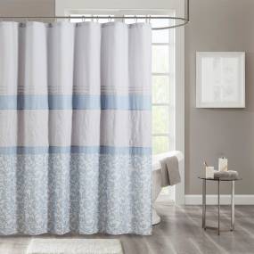 510 Design Ramsey Printed and Embroidered Shower Curtain in Blue - Olliix 5DS70-0250